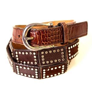 Michael Kors STUDS CROCO BROWN GENUINE LEATHER 1"Wd CASUAL WOMEN'S BELT Sz M (R9